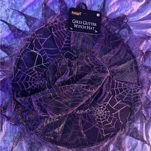 Purple sparkle spider web witch hat